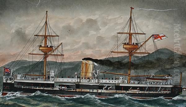 'hms Ajax'; Together With Twenty-nine Furtherwarship Portraits Oil Painting by James Scott Maxwell