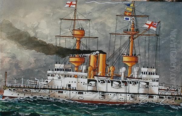 'hms Centurion'; Together With Twenty-ninefurther Warship Portraits Oil Painting by James Scott Maxwell