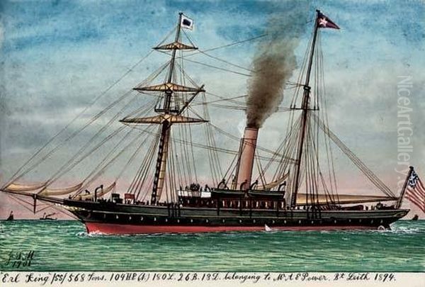 Two Albums Of Watercolours Of 
Ship Portraits Including; The American Steamships St Paul And Haverford 
(one Illustrated); And The American Yacht Erl King Oil Painting by James Scott Maxwell