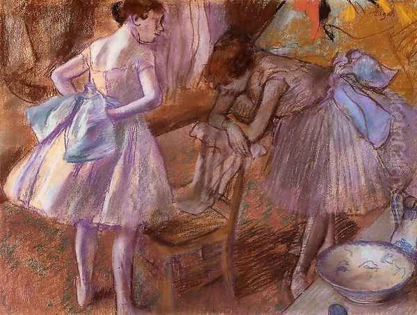 Two Dancers in Their Dressing Room Oil Painting by Edgar Degas