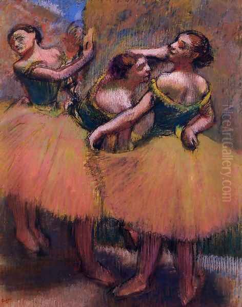 Three Dancers, Green Blouses Oil Painting by Edgar Degas