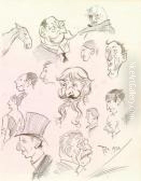 A Sheet Of Caricature Head Studies Oil Painting by Philip William May