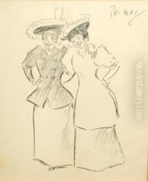 Study Of Two Ladies Standing Full-length Oil Painting by Philip William May