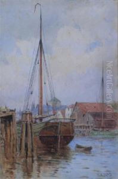 Continental Harbour Scene Oil Painting by Walter William May