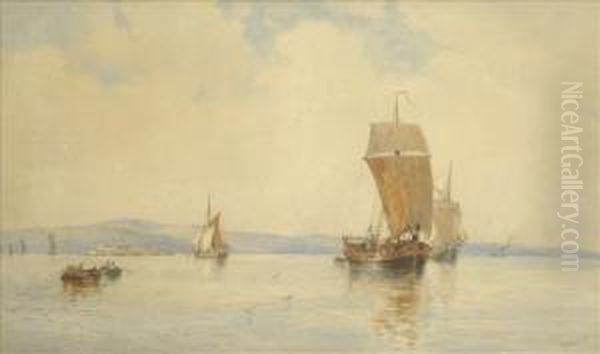 Sailing Boatsat The Entrance To A Harbour Oil Painting by Walter William May