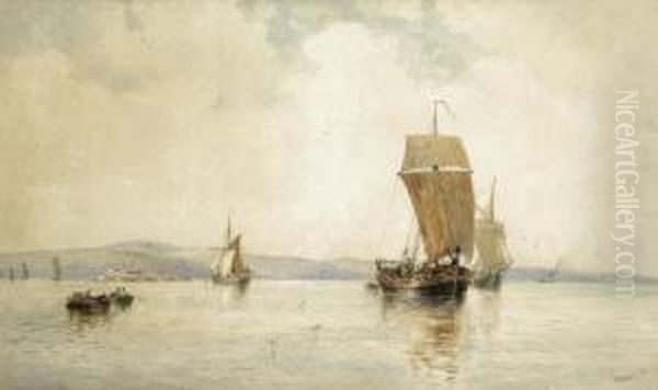 Sailing Boats At The Entrance To Aharbour Oil Painting by Walter William May