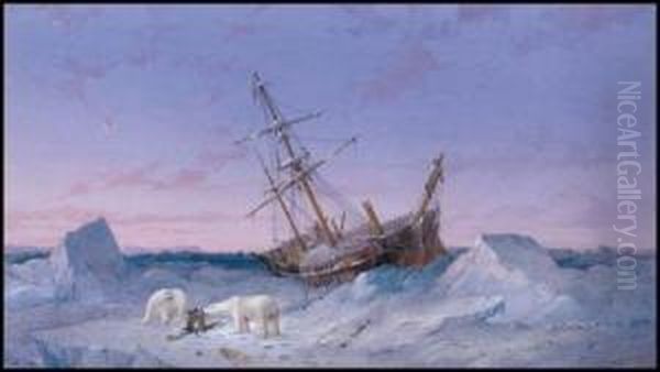 Tall Ship Floundering In Arctic Waters, Franklin Expedition Oil Painting by Walter William May