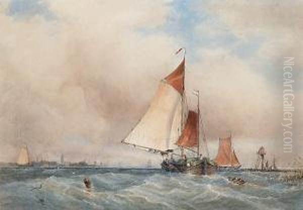 Dutch Barges On The Scheldt Oil Painting by Walter William May