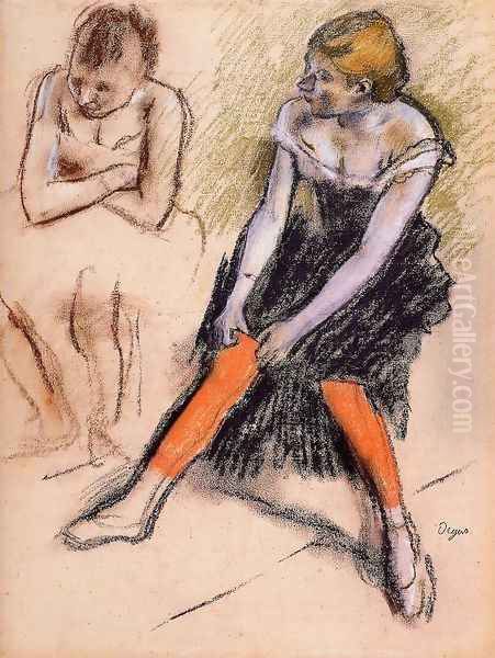 Dancer with Red Stockings Oil Painting by Edgar Degas