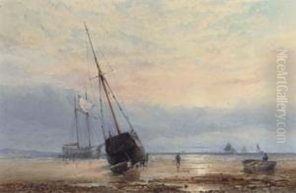 Beached Coasters At Low Tide Oil Painting by Walter William May