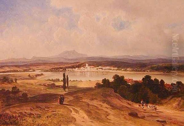 Pejzaz Z Miasteczkiem Oil Painting by Joseph Mayburger