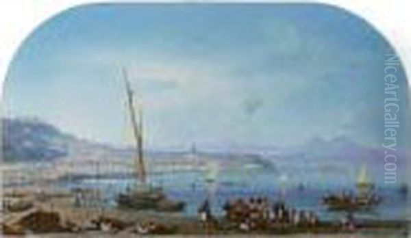 The Bay Of Naples Oil Painting by Auguste Etienne Fr. Mayer