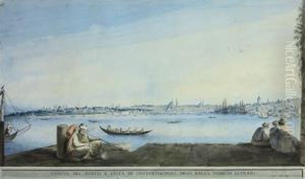 View Of The Port And The City Of Constantinople, From Leander'stower Oil Painting by Luigi Mayer