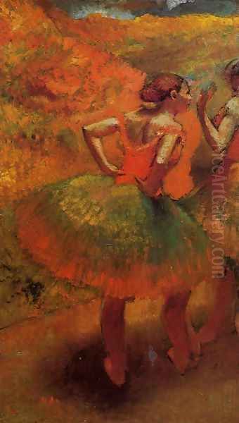 Two Dancers in Green Skirts, Landscape Scenery Oil Painting by Edgar Degas