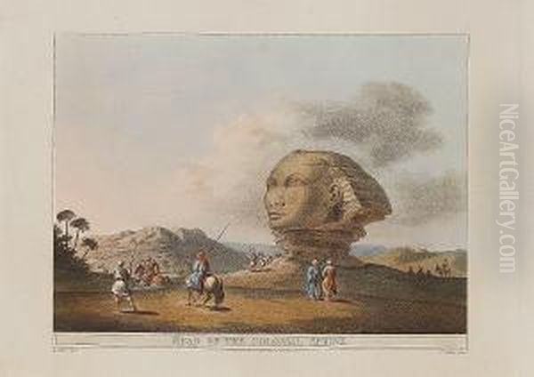 Views In Egypt: Head Of The 
Colossal Sphinx; Egyptian Girls Dancing; Sepulchres Of Arabian Saints Oil Painting by Luigi Mayer