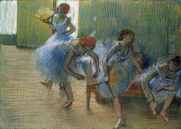 Dancers on a Bench, c.1898 Oil Painting by Edgar Degas