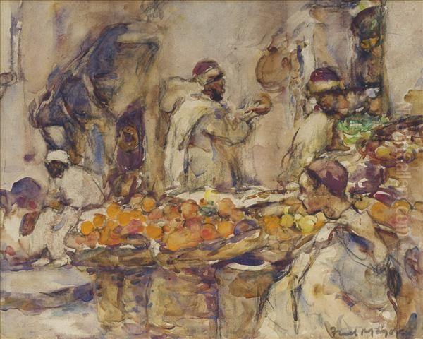 Figures In An Arab Market Oil Painting by William Frederick Mayor