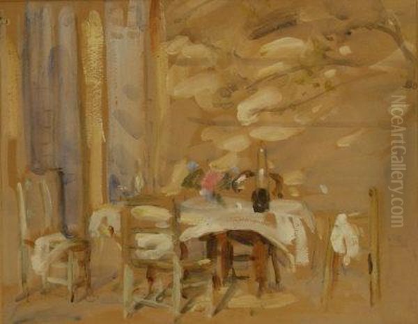 Terrace Scenes Lady Seated At A Table & An Empty Table Oil Painting by William Frederick Mayor