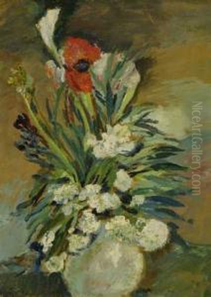 Blumenstillleben Mit Mohn. 1948 Oil Painting by Max Mayrshofer