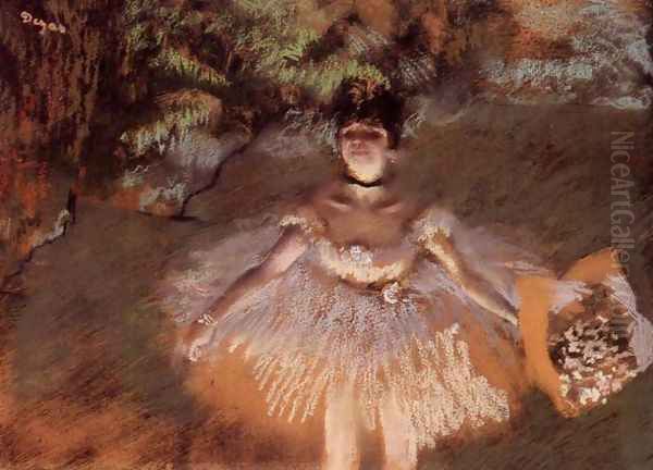 Dancer Onstage with a Bouquet Oil Painting by Edgar Degas