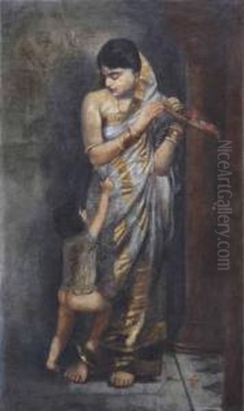 Mother &child Oil Painting by Hemendranath Mazumdar