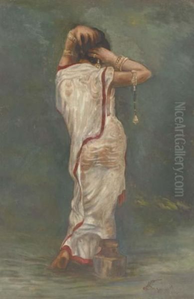 Lady Oil Painting by Hemendranath Mazumdar