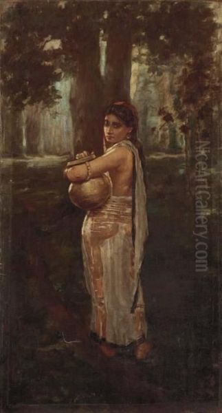 Woman With Pitcher Oil Painting by Hemendranath Mazumdar