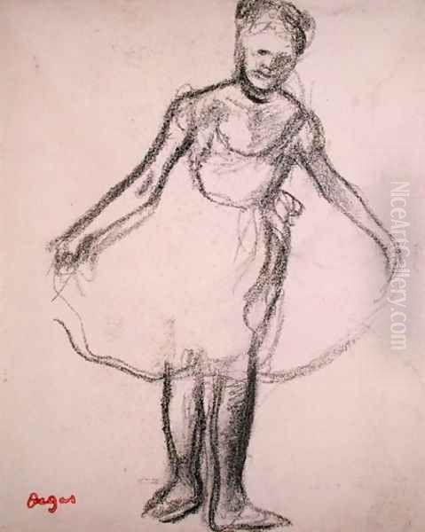 Standing Dancer Holding Tutu Oil Painting by Edgar Degas