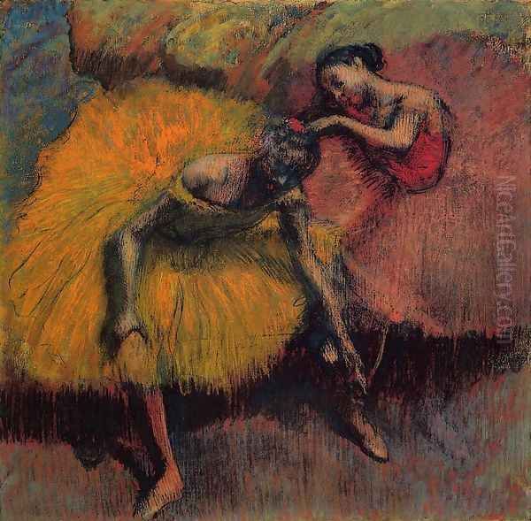 Two Dancers in Yellow and Pink Oil Painting by Edgar Degas