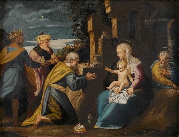 The Adoration Of The Magi Oil Painting by Girolamo Mazzola Bedoli