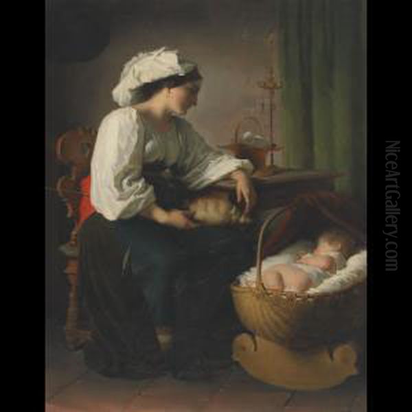 A Peaceful Slumber Oil Painting by Giuseppe Mazzolini