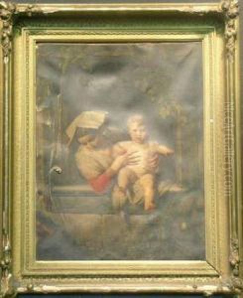 Mother And Child In A Window Oil Painting by Giuseppe Mazzolini