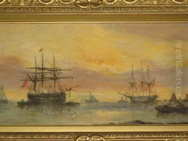 Sailing Ships At Anchor Oil Painting by William McAlpine