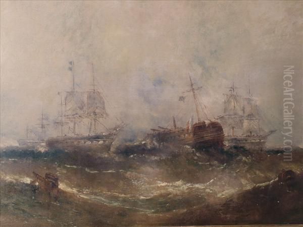 Vessels In Aheavy Sea Oil Painting by William McAlpine