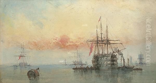 Bringing On Supplies; And French Frigates In A Swell Oil Painting by William McAlpine