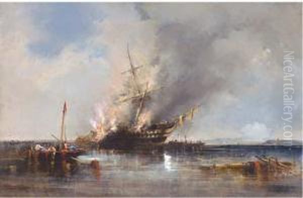 The Loss Of H.m.s. Bombay Off Montevideo Oil Painting by William McAlpine