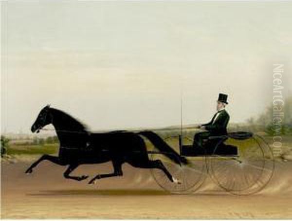 A Trotter And Sulky Oil Painting by James J. Mcauliffe