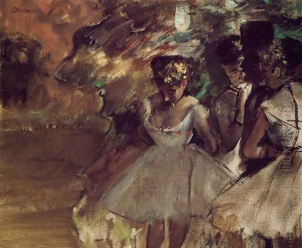 Three Dancers behind the Scenes Oil Painting by Edgar Degas