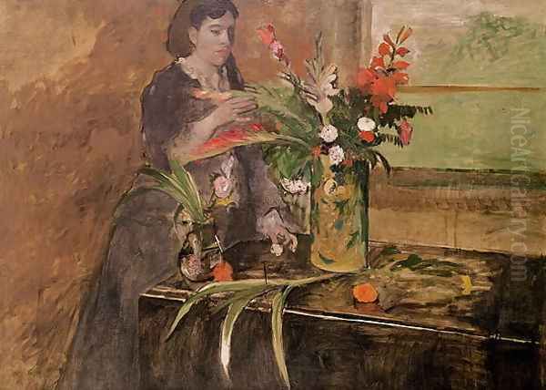 Young woman arranging flowers, 1872 Oil Painting by Edgar Degas