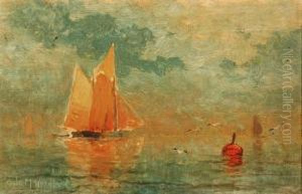 Sailboats In A Harbor, Sunset Oil Painting by George Herbert McCord