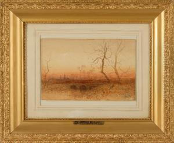 Sunset Landscape With Bridge And Distant Town Oil Painting by George Herbert McCord