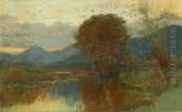 Luminous River Landscape With Distant Mountains Oil Painting by George Herbert McCord