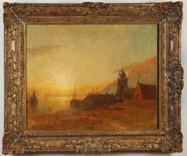 Village At Sunset Oil Painting by George Herbert McCord