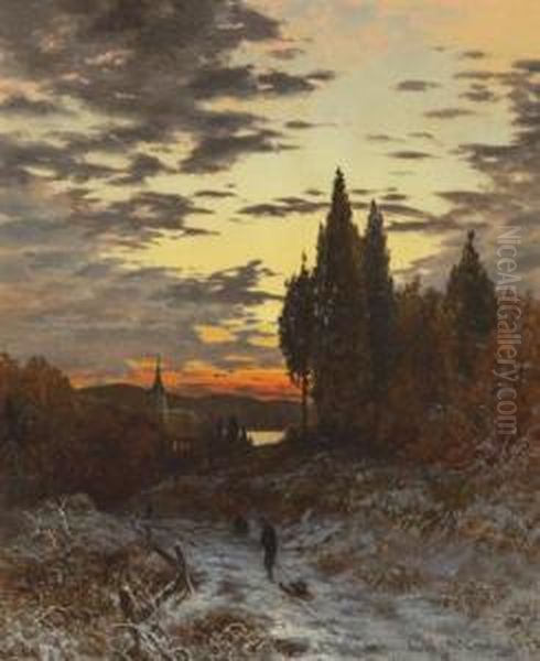 American, - A Wintersunrise Oil Painting by George Herbert McCord