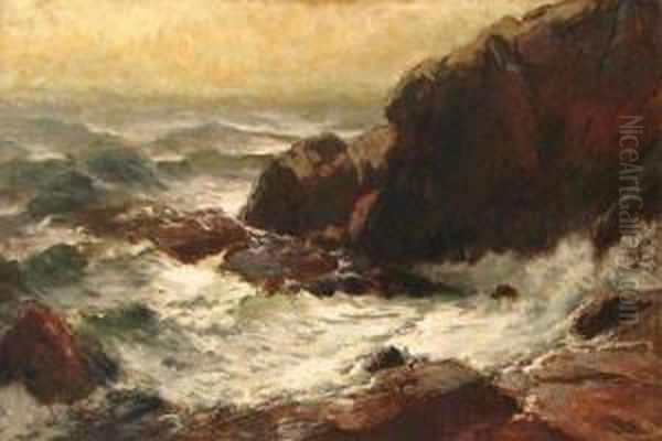 Coastal Landscape With Crashing Waves And Rocks Oil Painting by George Herbert McCord