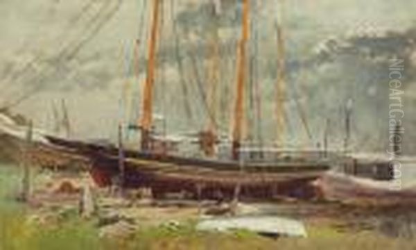 Ship In Dry Dock Oil Painting by George Herbert McCord