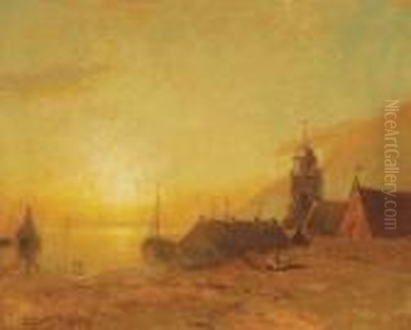 Sunset Over The Village Oil Painting by George Herbert McCord