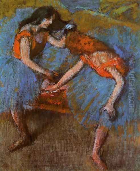 Two Dancers with Yellow Carsages Oil Painting by Edgar Degas