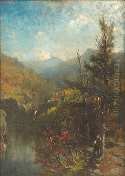 An Autumnal Hudson River Landscape With A Figure In The Foreground Oil Painting by George Herbert McCord