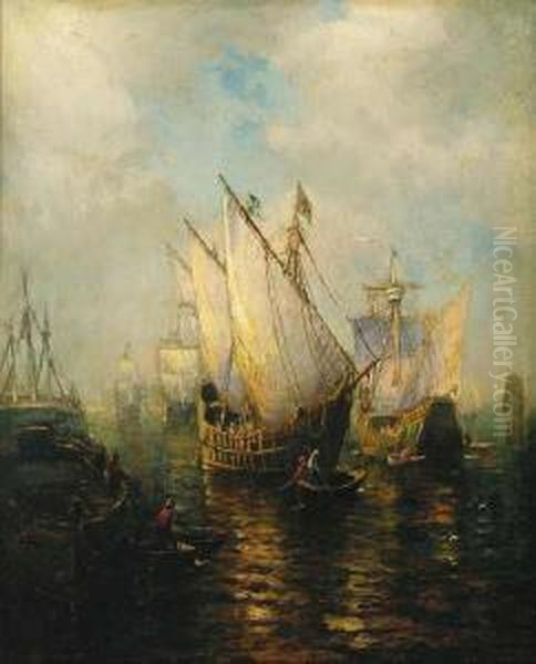 Ships In A Harbor Oil Painting by George Herbert McCord